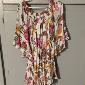 Bluivy Floral Mini Dress with Pink and Yellow Accents
